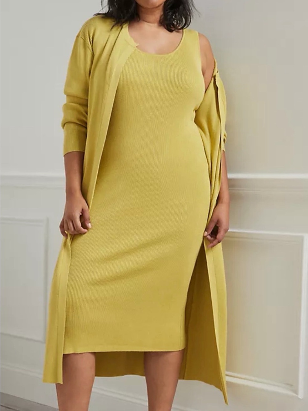 Anthropologie Ribbed Sleeveless Midi Dress in Mustard